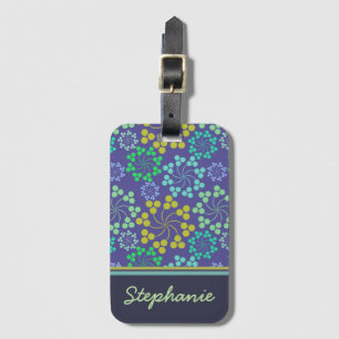 Funky Abstract Blue Floral Pattern Personalised Luggage Tag