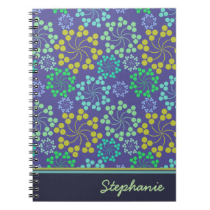 Funky Abstract Blue Floral Pattern Personalised Notebook