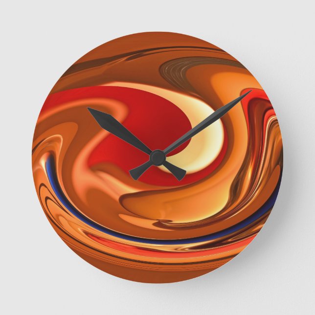 Funky Abstract Burnt Orange and Red Design Round Clock (Front)