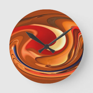 Funky Abstract Burnt Orange and Red Design Round Clock