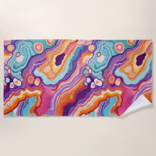 Funky Abstract Colourful Agate Geode Pattern  Beach Towel