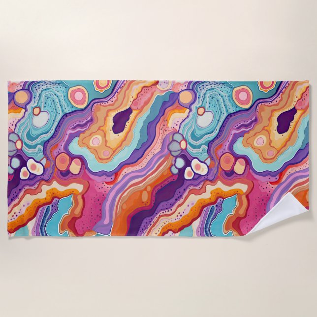 Funky Abstract Colourful Agate Geode Pattern  Beach Towel (Front)