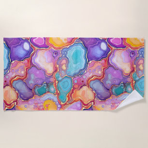Funky Abstract Colourful Agate Geode Pattern  Beach Towel