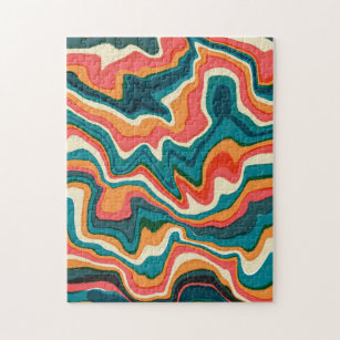 Funky Abstract Colourful Artsy Marble Swirl Ebru Jigsaw Puzzle