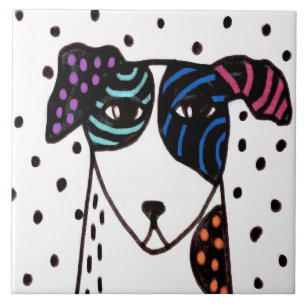 Funky Abstract Digital Dog Art Tile