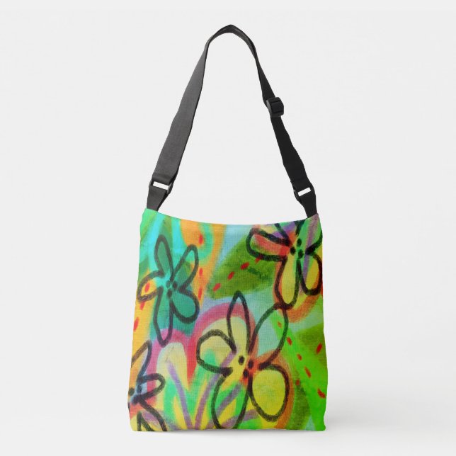 Funky Abstract Floral Art Crossbody Bag (Front)