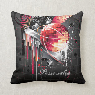 Funky Abstract Girly Disco Ball Music Design Throw Pillow