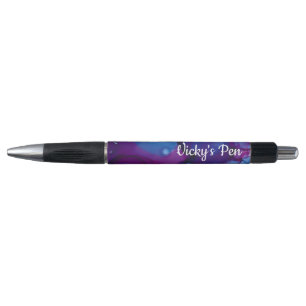 Funky abstract marbled alcohol ink purple and blue pen