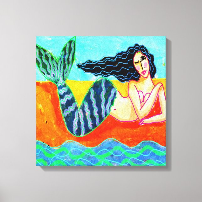 Funky Abstract Mermaid Art Stretched Canvas Print (Front)