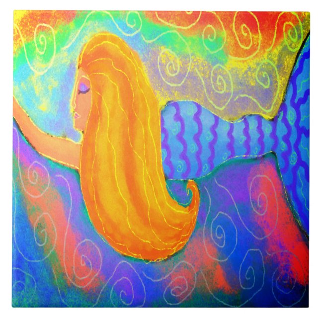 Funky Abstract Mermaid Digital Painting Tile (Front)