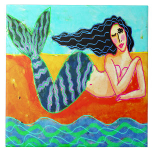 Funky Abstract Mermaid Painting Tile