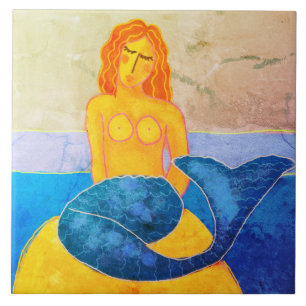 Funky Abstract Mermaid Painting Tile