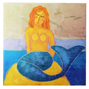 Funky Abstract Mermaid Painting Tile