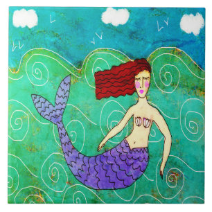 Funky Abstract Mermaid Painting Tile