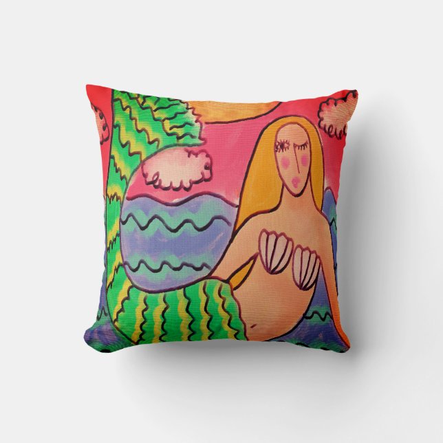 Funky Abstract Mermaid Throw Pillow (Front)