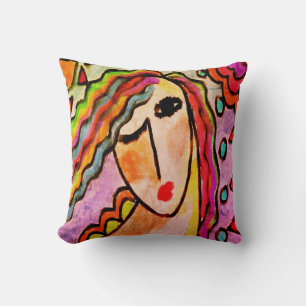 Funky Abstract Painting of a Woman Throw Pillow