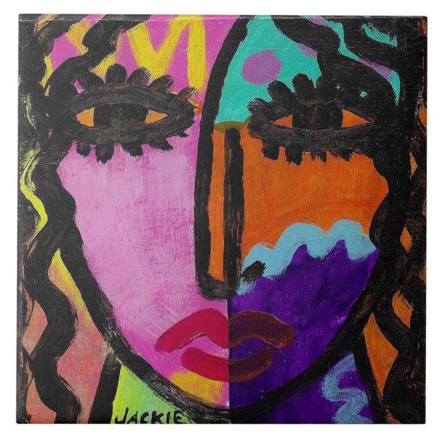 Funky Abstract Portrait of a Woman Tile (Front)