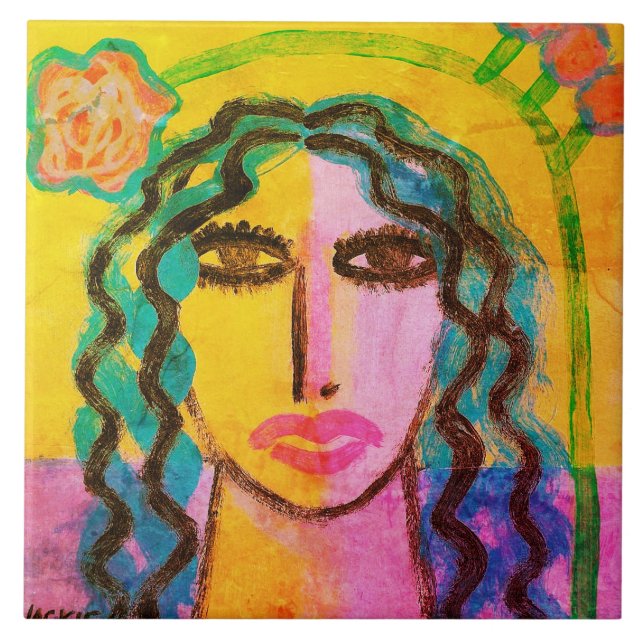 Funky Abstract Portrait of a Woman Tile (Front)