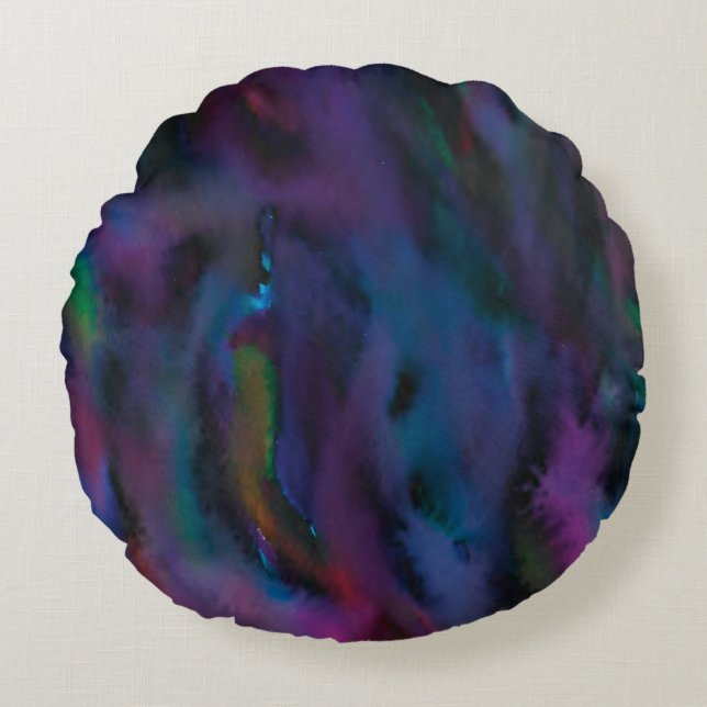 Funky abstract smokey purples water color round pillow (Front)