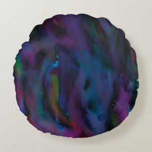 Funky abstract smokey purples water colour round pillow