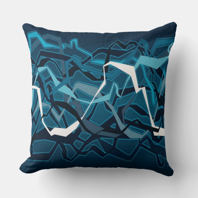 Funky Abstract Waves Blue Throw Pillow (Front)