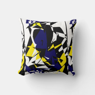 Funky Abstrait Bleu Jaune Motif Coussin Coussin