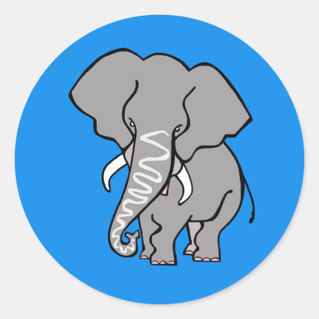 Funky African ELEPHANT - Nature - Blue Sticker (Front)