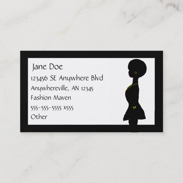 Funky Afro Woman Silhouette Business Card (Front)