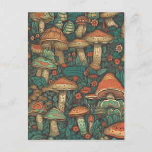 Funky AI generated Mushroom Pattern Postcard