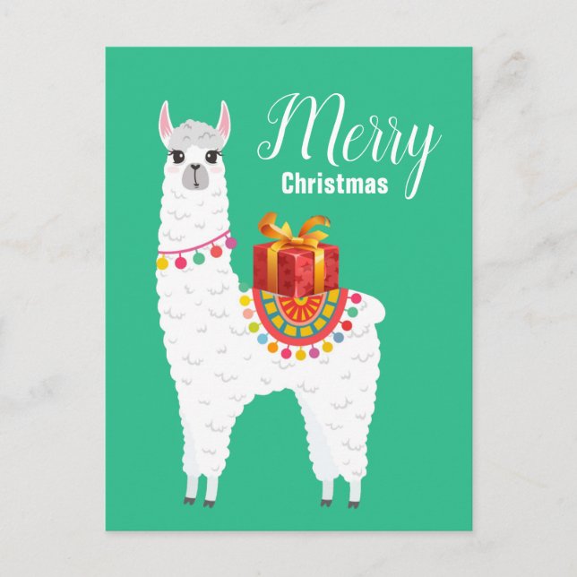 Funky Alpaca Christmas cute llama Holiday Postcard (Front)