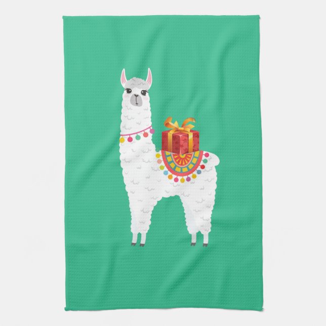 Funky Alpaca Christmas cute llama Kitchen Towel (Vertical)