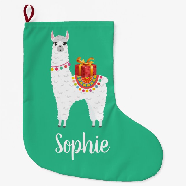 Funky Alpaca Christmas cute llama Large Christmas Stocking (Front)