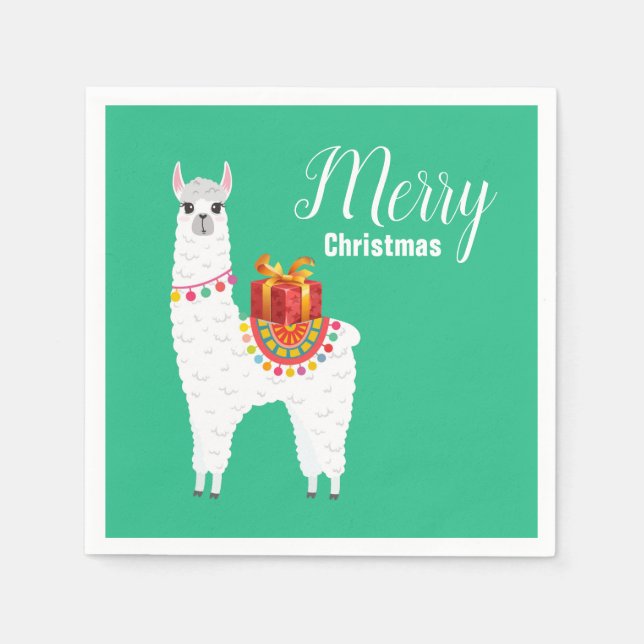 Funky Alpaca Christmas cute llama Napkin (Front)