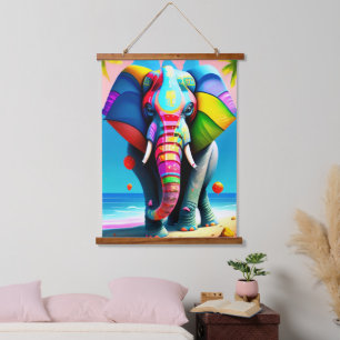 Funky and Playful Rainbow Elephant Print Hanging Tapestry