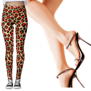 Funky Animal Print Fun Leopard Scarlet Gold  Leggings
