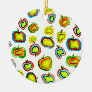 Funky apple watercolor fruit design ceramic ornament