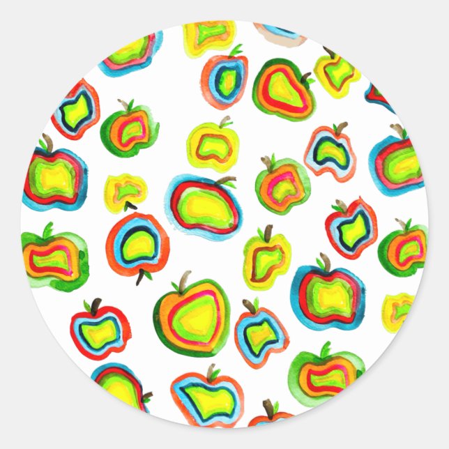 Funky apple watercolor fruit design classic round sticker (Front)