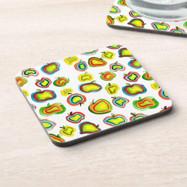 Funky apple watercolor fruit design coaster (Left Side)