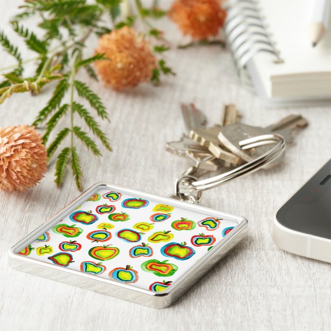 Funky apple watercolor fruit design keychain (Side)