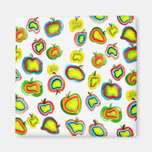 Funky apple watercolor fruit design magnet