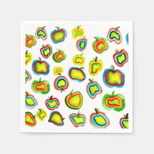Funky apple watercolor fruit design napkin