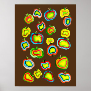 Funky apple watercolor fruit design poster