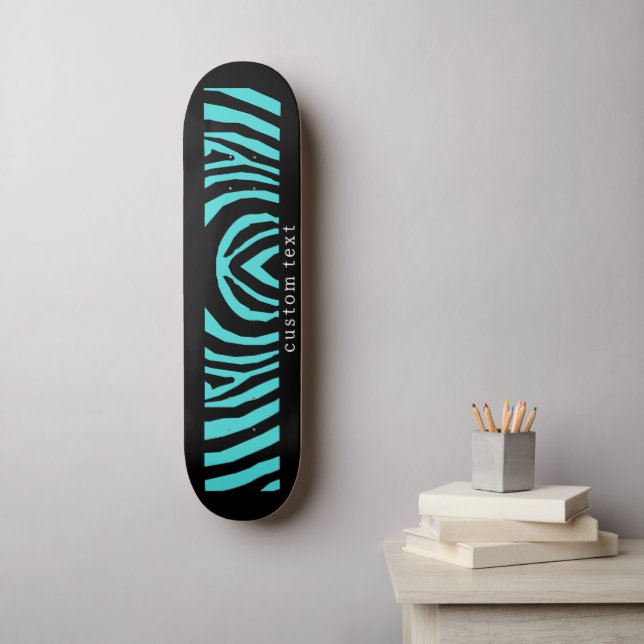FUNKY AQUA & BLACK ANIMAL PRINT STRIPE PATTERN SKATEBOARD (Wall Art)