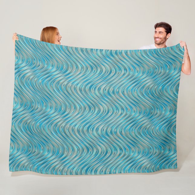 Funky Aqua Turquoise Blue Curved Lines Art Pattern Fleece Blanket (In Situ)