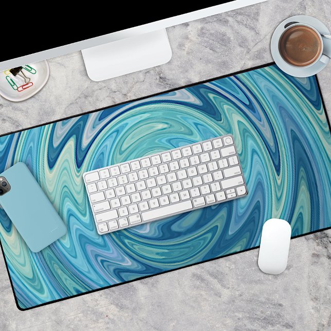 Funky Aqua Turquoise Teal Blue Spiral Art Pattern Desk Mat (Creator Uploaded)