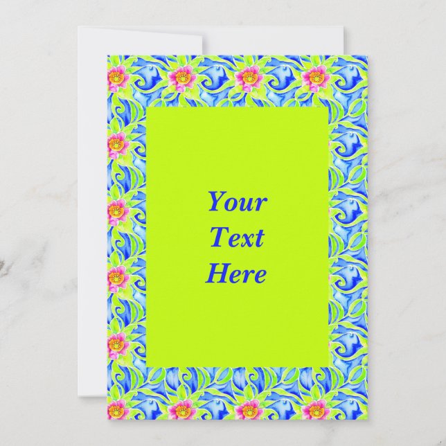 Funky Art Nouveau Watercolor Floral Invitation (Front)