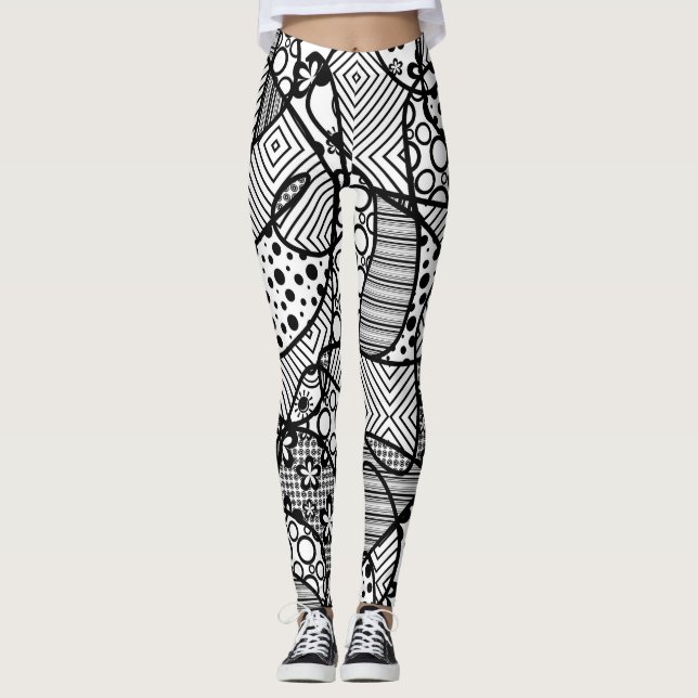 Funky, Artsy, Black & White Pattern Abstract 4 Leggings (Front)