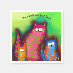 Funky Artsy Colourful Cat Lover Paper Plate Napkin