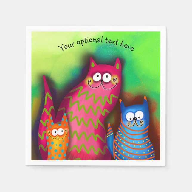 Funky Artsy Colourful Cat Lover Paper Plate Napkin (Front)