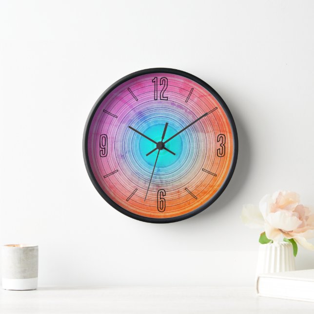 Funky Arty Cerise Rose Aqua Conçu horloge murale (Maison)